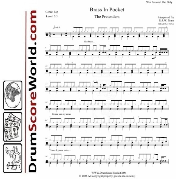 Pretenders - Brass in Pocket | Drum Sheet + Play-Along Track